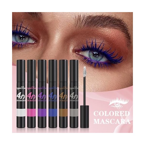 MKNZOME Mascara Coloré, 6 Couleurs Bleu Violet Rose Mascara Imperméable Volumateur & Allongeant, Maquillage des Yeux Anti-Tâc...