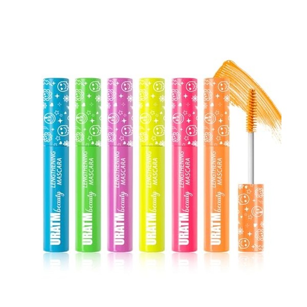 MKNZOME Mascara Coloré, 6 Couleurs Bleu Violet Rose Mascara Imperméable Volumateur & Allongeant, Maquillage des Yeux Anti-Tâc...