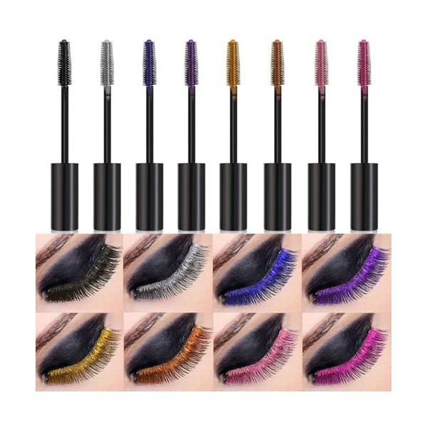 MKNZOME Mascara Coloré, 6 Couleurs Bleu Violet Rose Mascara Imperméable Volumateur & Allongeant, Maquillage des Yeux Anti-Tâc...
