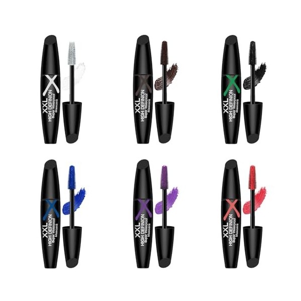 MKNZOME Mascara Coloré, 6 Couleurs Bleu Violet Rose Mascara Imperméable Volumateur & Allongeant, Maquillage des Yeux Anti-Tâc...