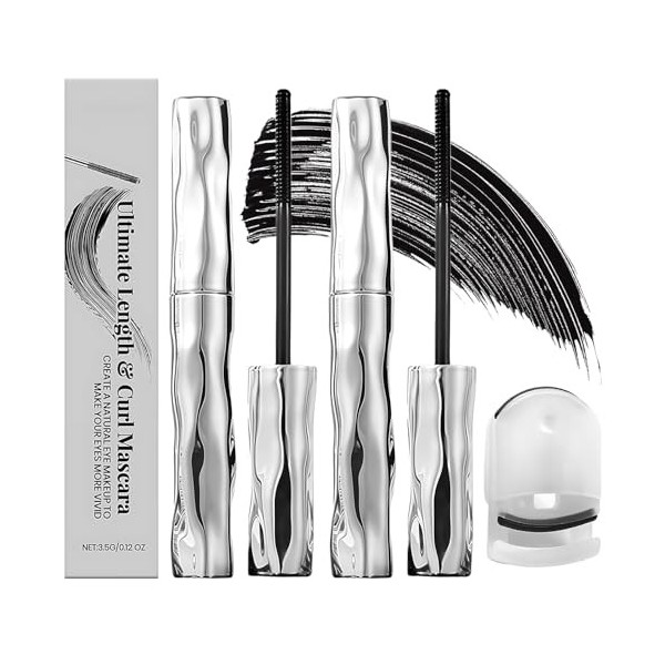 2 Pièces Metal Mascara,Noir Résistant À Leau Metal Wand Mascara,Mascaras En Métal,Volumateur Et Allongeant,Séchage Rapide,Ré