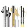 Prreal Lot de 3 mascaras et eyeliner en métal, noir, pailleté, eye-liner métallique liquide, diamant volumisant, pour les yeu