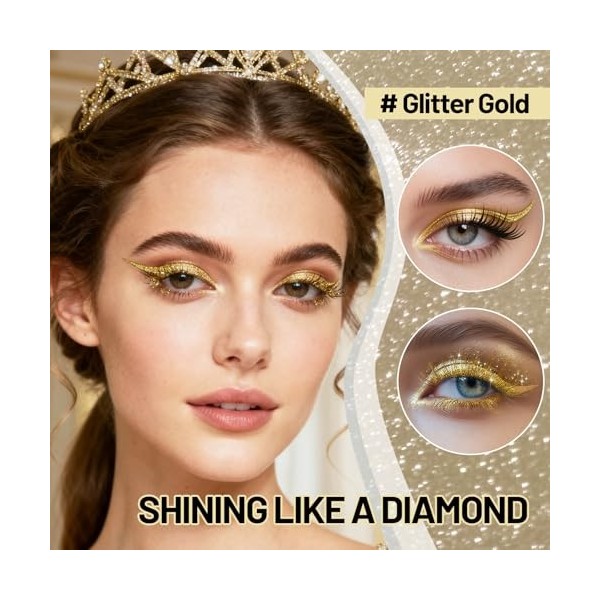 Prreal Lot de 3 mascaras et eyeliner en métal, noir, pailleté, eye-liner métallique liquide, diamant volumisant, pour les yeu