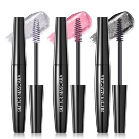 Prreal Mascara pailleté 3 couleurs, séchage rapide diamant pour les yeux, longue durée, volume et volume pour les yeux, 01+04