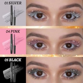 Prreal Mascara pailleté 3 couleurs, séchage rapide diamant pour les yeux, longue durée, volume et volume pour les yeux, 01+04