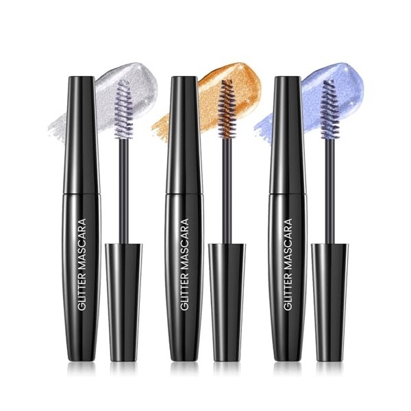 Prreal Mascara pailleté 3 couleurs, séchage rapide diamant pour les yeux, longue durée, volume et volume pour les yeux, 01+04