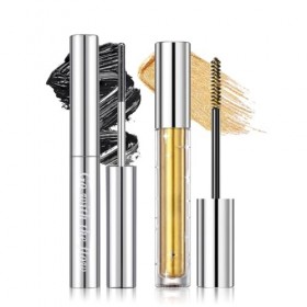 Prreal Lot de 2 mascara à paillettes dorées et en métal, noir, longue durée, diamant volumisant, pour les yeux, anti-éclats e