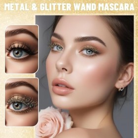 Prreal Lot de 2 mascara à paillettes dorées et en métal, noir, longue durée, diamant volumisant, pour les yeux, anti-éclats e