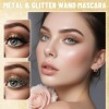Prreal Lot de 2 mascara à paillettes dorées et en métal, noir, longue durée, diamant volumisant, pour les yeux, anti-éclats e