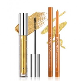 Prreal Ensemble de mascara et eyeliner doré pailleté - Mascara métallique à séchage rapide - Pour cils et eyeliner - Imperméa