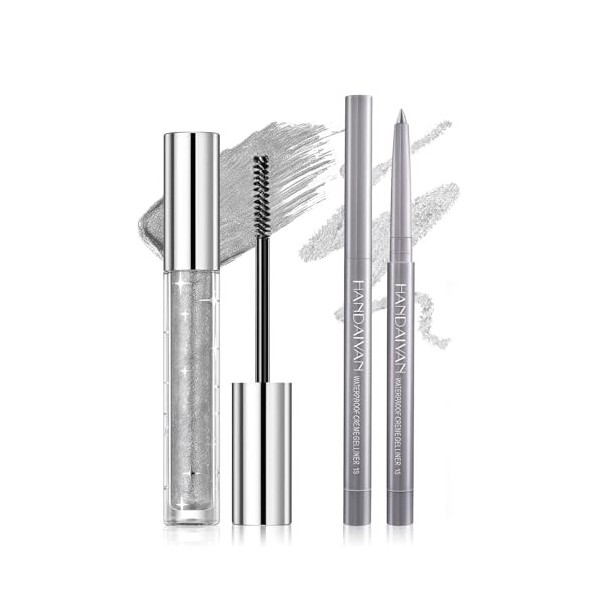 Prreal Ensemble de mascara et eyeliner doré pailleté - Mascara métallique à séchage rapide - Pour cils et eyeliner - Imperméa