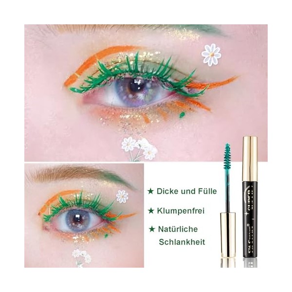 Mascara coloré imperméable à leau, volume et curling - Pour Noël, Halloween, fête, maquillage des yeux - Vert