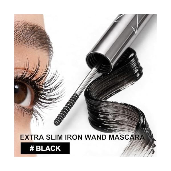 Washable Metal Mascara Black, Extra Slim Iron Wand Mascara Waterproof with Bristle-less Metal brush, 3D Curling Eyelash Nouri