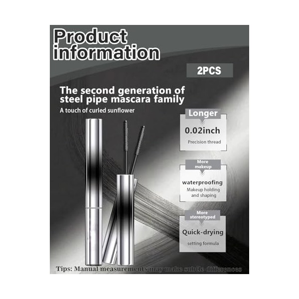 ZKUNL Lot de 2 mascaras métalliques, noirs, waterproof et démaquillants. Ce mascara métallique offre une tenue longue durée, 