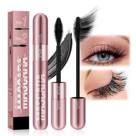 Mascara Waterproof Noir Mascara pour Femmes âgées et Yeux Sensible 2 en 1 Couleur des Cils Noir 4D Volume & Longueur Effet Na...