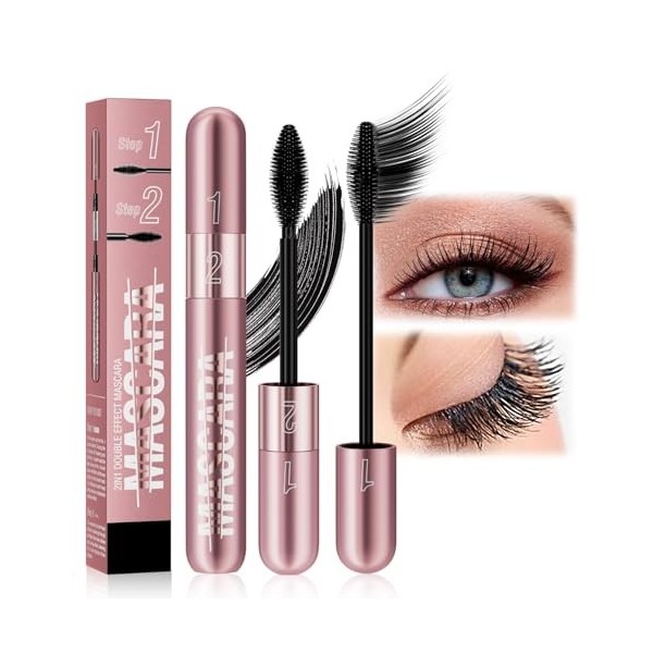 Mascara Waterproof Noir Mascara pour Femmes âgées et Yeux Sensible 2 en 1 Couleur des Cils Noir 4D Volume & Longueur Effet Na...