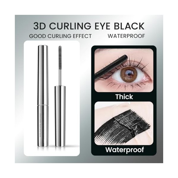 HQRKOTM Mascara recourbant 3D revitalisant pour cils noir naturel waterproof longue tenue regard plus ouvert