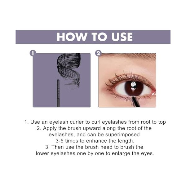 Lot de 2 mascaras 3D Curling pour cils - Imperméable et durable - Avec brosse en métal - Durable - Rend les cils plus lisses