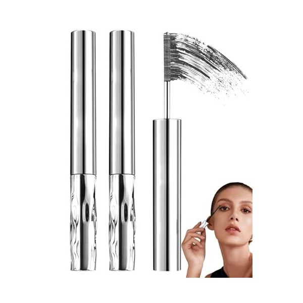 ZKUNL 2 pièces mascaras en métal, 6D Curling Eyelash Iron Metal Wand Mascara Long Lasting Non-Clumping Flake Proof Bristle Le