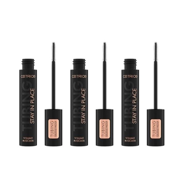 Catrice TUBING Stay In Place Volume Lot de 3 mascaras Volume N° 010 Noir Longue durée Ultra Noir Végétalien Sans particules d