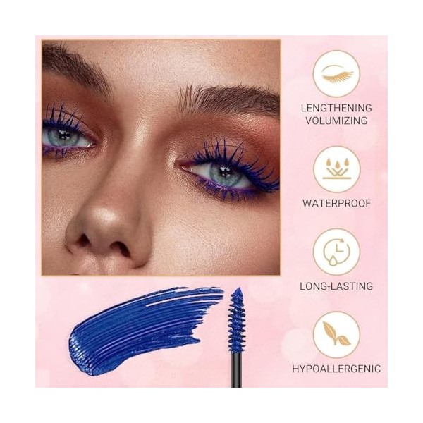 Mascara 3D - Volume imperméable - Extra fin et flexible à 360° - Longue durée de vie - Pour Noël, Halloween, fêtes, mariages