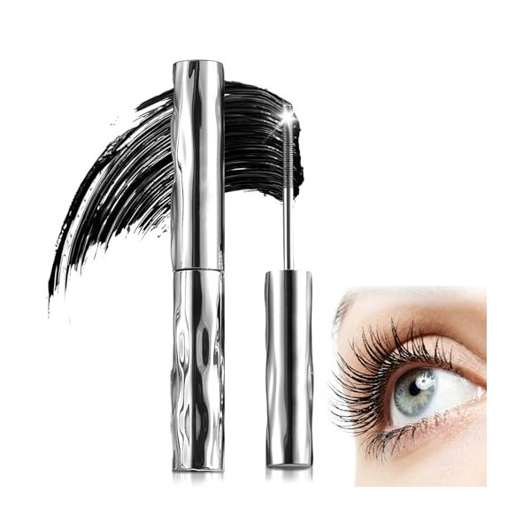 RhiVrillion Mascara en métal noir - Imperméable - 3D Curling Eyelash - Brushless Brush - Lavable - Non Clumping - Anti-bavure