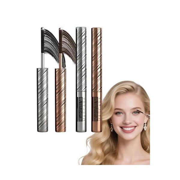 Iron Mascara Marron, Longue Durée Waterproof 5D Curling Effet, Washable Metal Wand Mascara Volume et Longueur, Résistant aux 