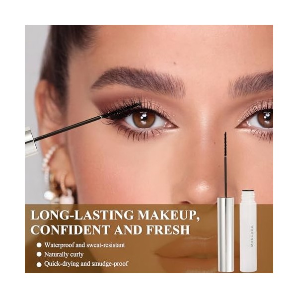 4 Pcs Mascara Waterproof Noir Mascara Volume Et Longueur Tenue Longue Durée Sans Bavures Et sans Paquets Tête de Brosse Ultra
