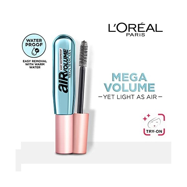 Air Volume Easy Waterproof Mega Mascara 01-Black 8,5 Ml Lot de 3