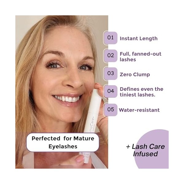 Rumi Cosmetiques VolumeCare+ Mascara pour femme âgée - Formule 2 en 1 - Longueur et volume extrêmes - Sans grumeaux - Hypoall