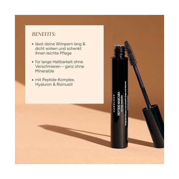 JUNGLÜCK Peptide Mascara Vegan - Mascara noir sans huiles minérales - Pour des cils longs, denses et noirs profonds - Sans ba
