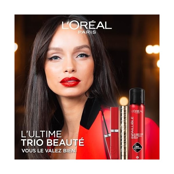 LOréal Paris Look Maquillage Le Défilé - Mascara Panorama Noir Volume Panoramique Sans Paquets - Laque à Lèvres Liquide Effe