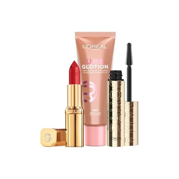 LOréal Paris Look Maquillage Festival De Cannes - Enlumineur Éclat Multi-Usages Lumi glotion - Mascara Panorama Noir Volume 