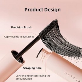 Mascara Résistant à l’Eau avec Brossette de Précision, Sans Effritement, Sans Agglomération, Volume et Longueur, Tenue Longue