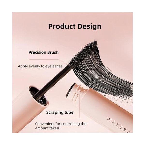 Mascara Résistant à l’Eau avec Brossette de Précision, Sans Effritement, Sans Agglomération, Volume et Longueur, Tenue Longue