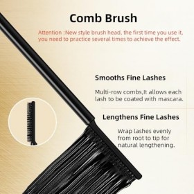 Mascara à Brosse Peigne, Anti-Agglomérant, Résistant aux Traces, Volume & Longueur, Tenue Longue, Séparation des Cils Définis