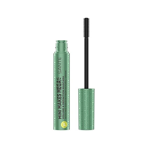 SANTE Naturkosmetik Mini Makes Mega Mascara pour cils allongés et volumineux, avec pro-kératine contre la casse des cheveux, 