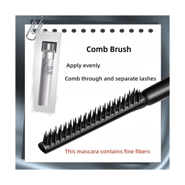 Mascara Noir à Brosse Peigne pour Cils Définis, Sans Effet Grumeaux, Résistant aux Traces, Volume et Allongement, Imperméable