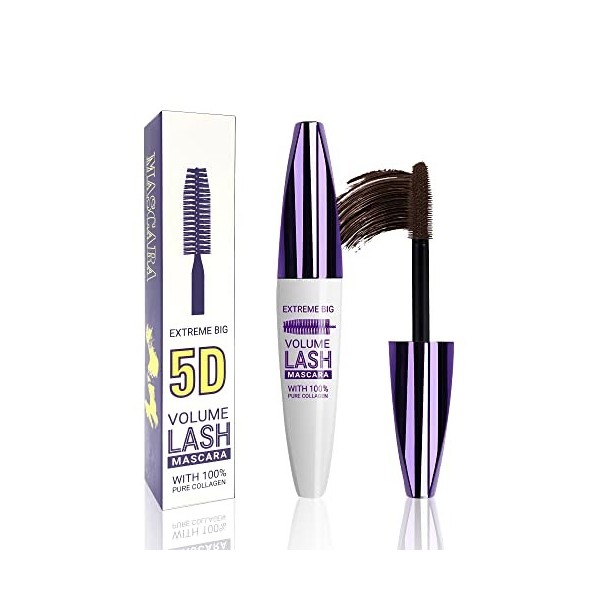 Brown 5D Mascara télescopique pour les yeux, imperméable, anti-salissures, longue durée, mascara à boucler volumisant, mascar...
