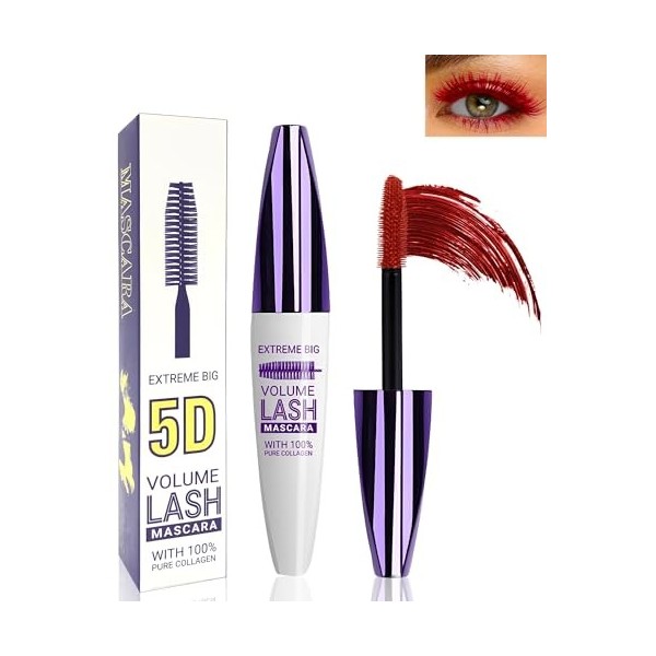 Brown 5D Mascara télescopique pour les yeux, imperméable, anti-salissures, longue durée, mascara à boucler volumisant, mascar...