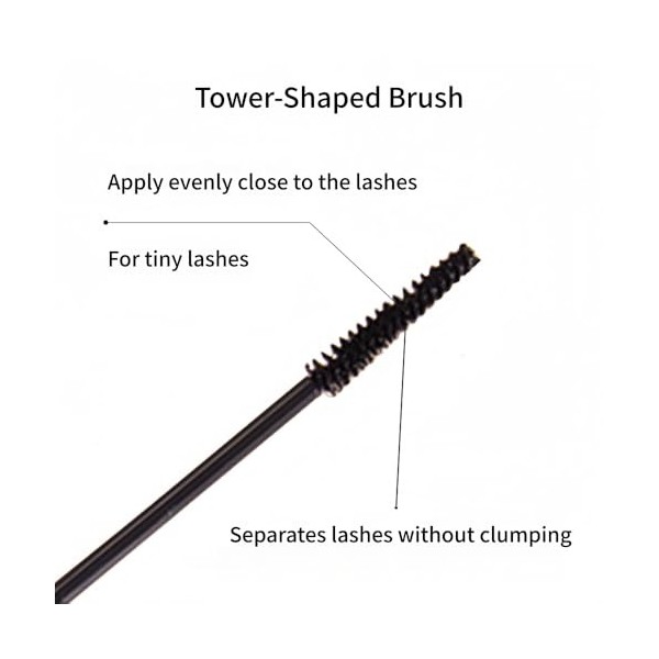 Mascara Noir avec Brosse en Forme de Tour pour Cils Minuscules, Résistant aux Traces et Longue Tenue, Naturel, Sans Effet Paq