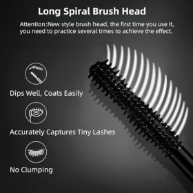 Mascara Noir Waterproof à Brosse Spirale pour Cils Fins - Volume, Épaississant, Tenue Longue & Démaquillage Facile