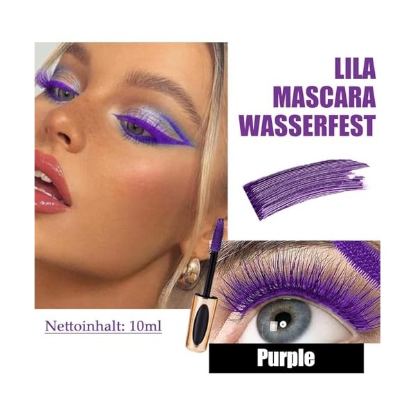 Mascara violet 5D imperméable à leau, séchage rapide & non agglutiné, mascara volumisant, curling & extension de cils longs ...