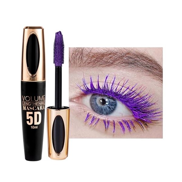 Mascara violet 5D imperméable à leau, séchage rapide & non agglutiné, mascara volumisant, curling & extension de cils longs ...