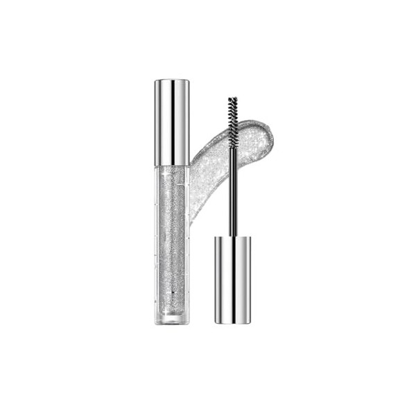 Hppsctink Mascara Diamonds, 3.2g Mascara Waterproof Non-Smudge, Allongeant et Volumisant, Yeux étincelants, Argent, mascara
