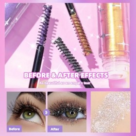 Hppsctink Mascara Diamonds, 3.2g Mascara Waterproof Non-Smudge, Allongeant et Volumisant, Yeux étincelants, Argent, mascara