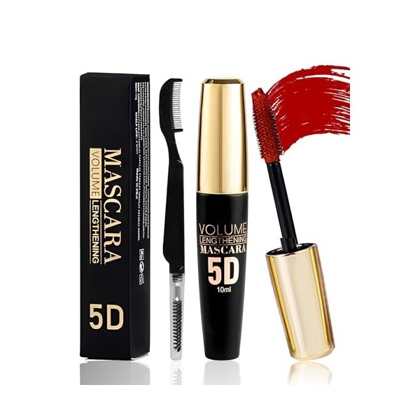 5D Mascara Volume et Longueur Rouge, Mascara Extension de Cils Effet Volume,Waterproof et Longue Tenue avec une Définition Pr...