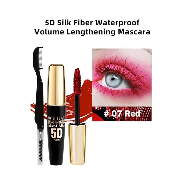 5D Mascara Volume et Longueur Rouge, Mascara Extension de Cils Effet Volume,Waterproof et Longue Tenue avec une Définition Pr...