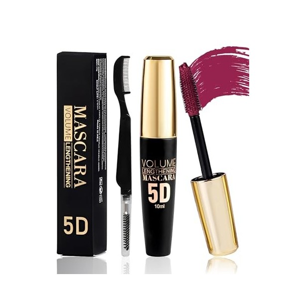 5D Mascara Volume et Longueur Rouge, Mascara Extension de Cils Effet Volume,Waterproof et Longue Tenue avec une Définition Pr...