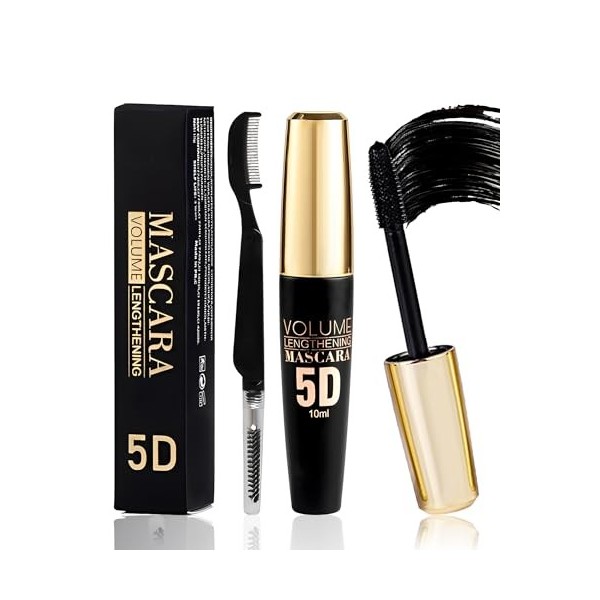 5D Mascara Volume et Longueur Rouge, Mascara Extension de Cils Effet Volume,Waterproof et Longue Tenue avec une Définition Pr...